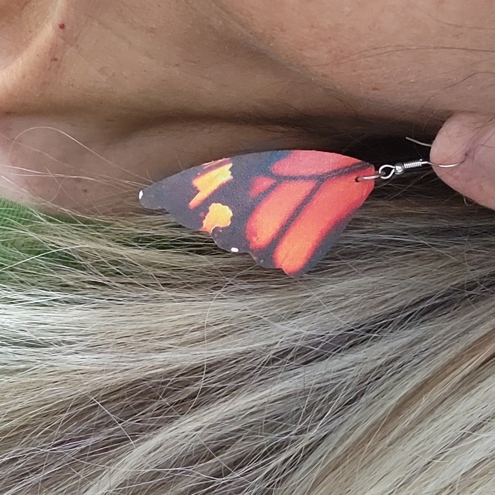 PAINTED LADY BUTTERFLY WING  VEGAN LEATHER EARRINGS